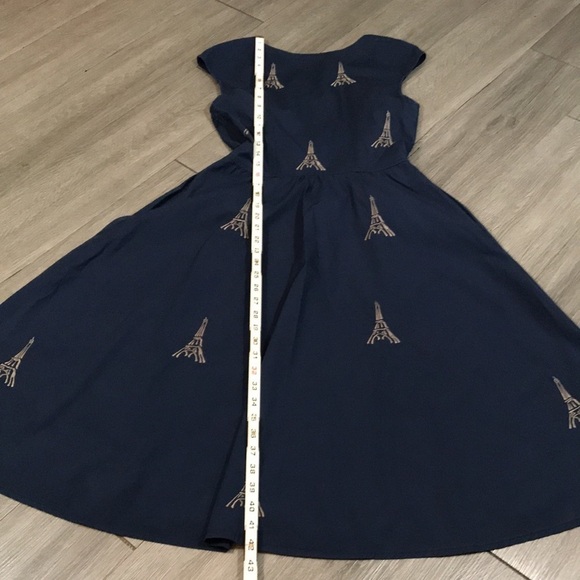 eShakti Navy Blue Eiffel Tower Embroidered A-Line Dress size S - Picture 10 of 14
